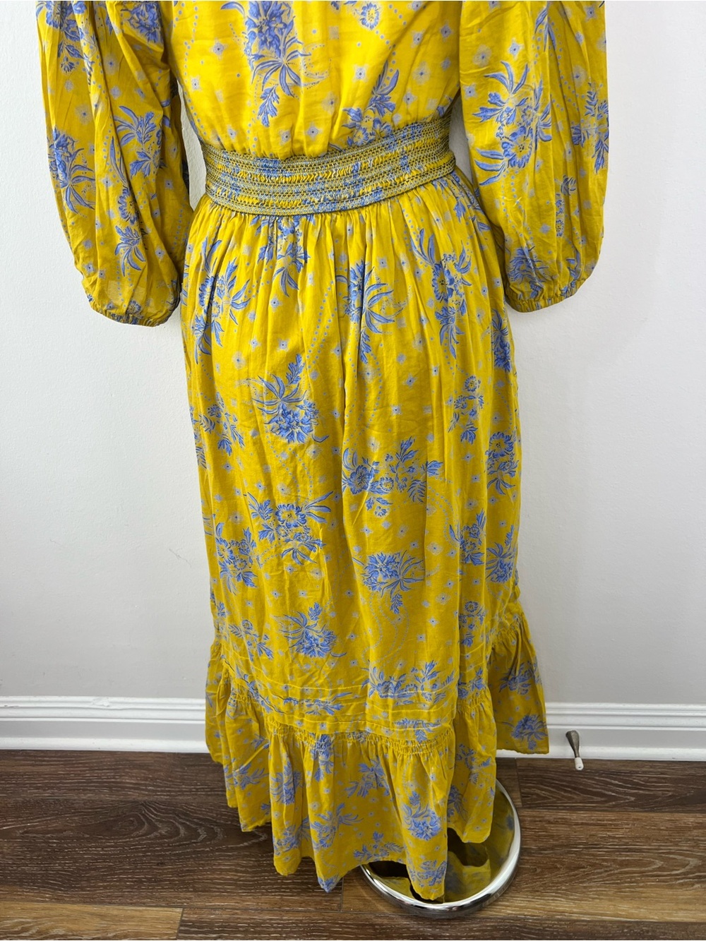Free People Golden Hour Maxi Dress Yellow Blue Floral Boho Cotton Size S - Picture 4 of 9